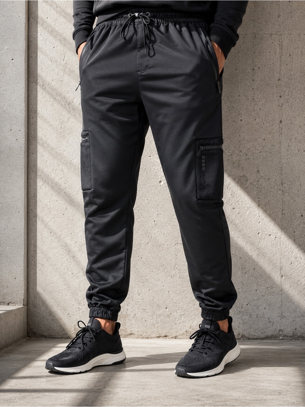 SOBK New York Men's Black Tech Jogger Pants Large Zip Pocket Athletic Active